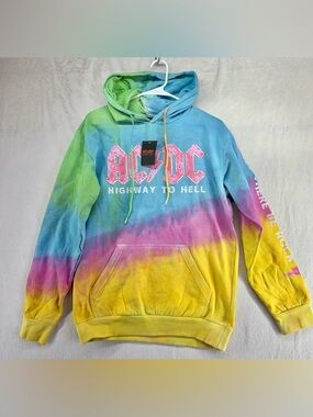 AC/DC Tie-Dye Pullover Hoodie in Blue Pink Yellow Green